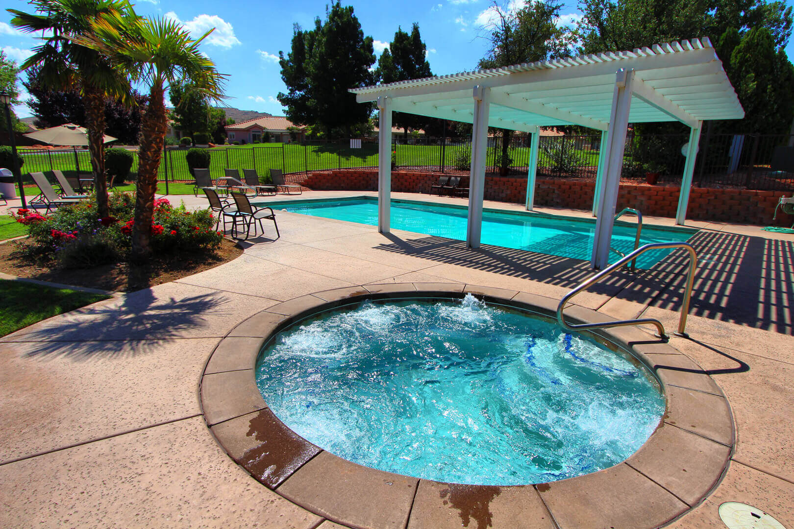 A relaxing outdoor Jacuzzi tub at VRI's Villas at South Gate in St. George, Utah.